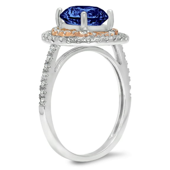 2.6 ct Round Cut Simulated Tanzanite Halo Engagement Ring for Women in 18K White/Rose Gold