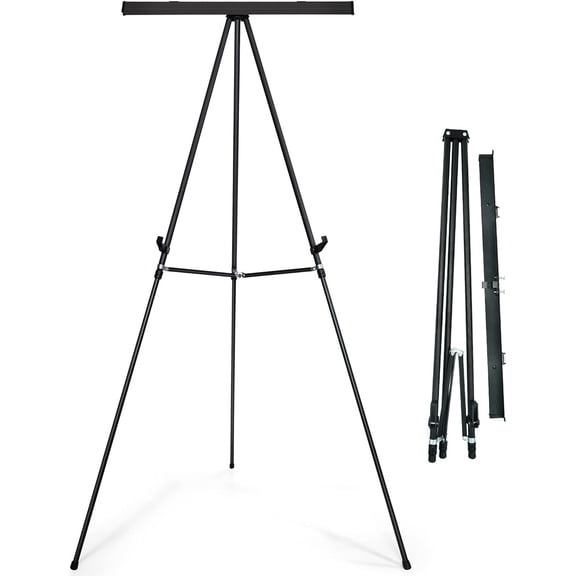 Falling in Art Adjustable Aluminum Flip Chart Easel Stand, 63.5 Inch Display Tripod for Whiteboard and Paper Pads, Black