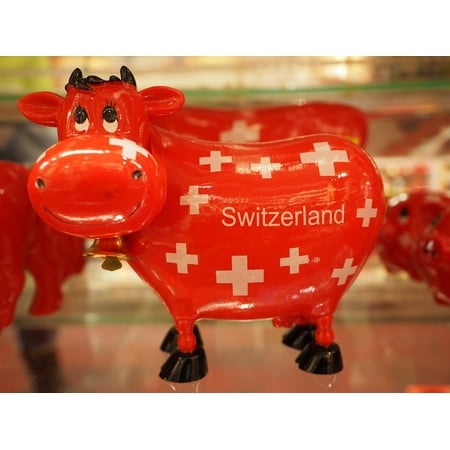 Canvas Print Red Souvenir Savings Bank Cow Switzerland Sparkuh Stretched Canvas 10 x