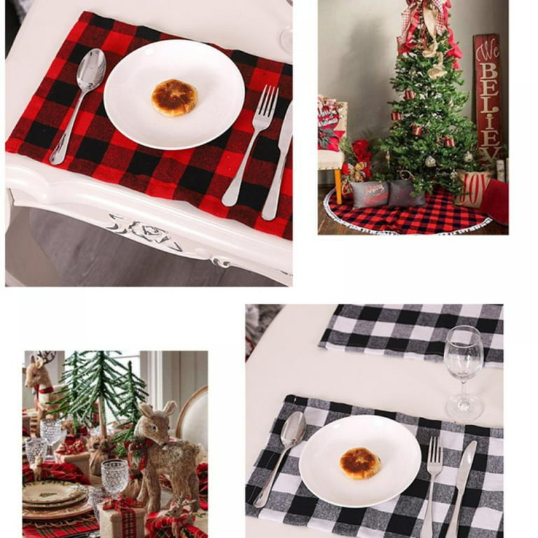 xigua Brown Black Plaid Placemats, Heat Resistant Washable Non-Slip Table  Mats, Kitchen Place Mats for Dining Table Decoration, Art Placemats Set of