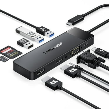 Lemorele Docking Station, HDMI Hub with Dual 4k HDMI, USB a 3.2/2.0, PD 100W, VGA 3.5mm Audio, Sd/Tf Card Slot, USB C Adapter for Windows/Macbook