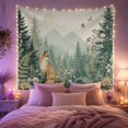 thumbnail image 2 of Fox in a Wildflower Forest Below Misty Mountains, Peaceful Folk Art Style for Wildlife Lovers, Woodland Wall Decor, Housewarming Gift, Tapestry Wall Hanging for Bedroom and Cabin, 2 of 7