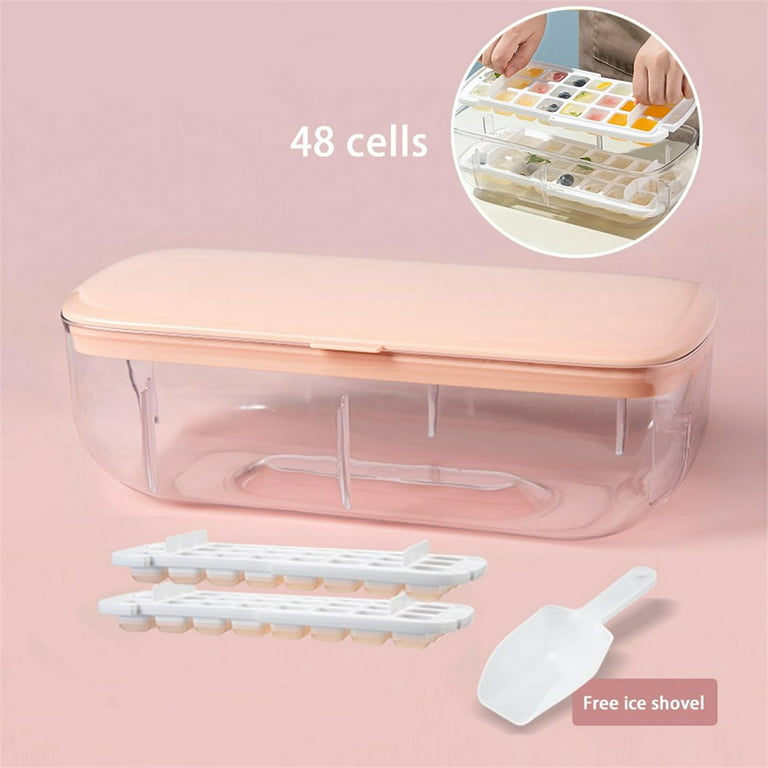Ice Cube Tray, 48 Cubes with Lid and Storage Bin for Freezer, Ice Cube Molds