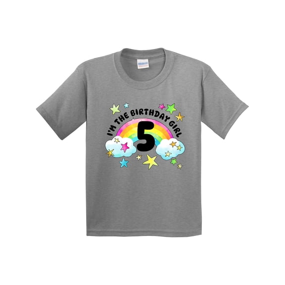 Inktastic I'm the Birthday Girl Fifth Birthday Rainbow and Stars Youth T-Shirt