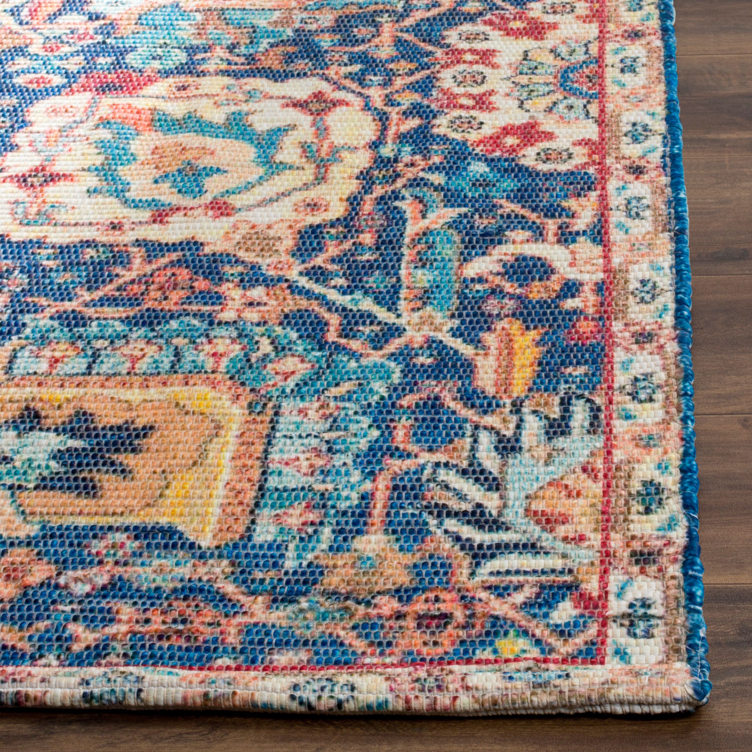 SAFAVIEH Saffron Jessamine Border Cotton Area Rug, Blue/Orange, 4' x 6'