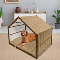 thumbnail image 2 of Vintage Pet House, Faded Watercolor Effect Print with Arts and Crafts Inspired Curled Leaves, Outdoor & Indoor Portable Dog Kennel with Pillow and Cover, 5 Sizes, Caramel and Beige, by Ambesonne, 2 of 4