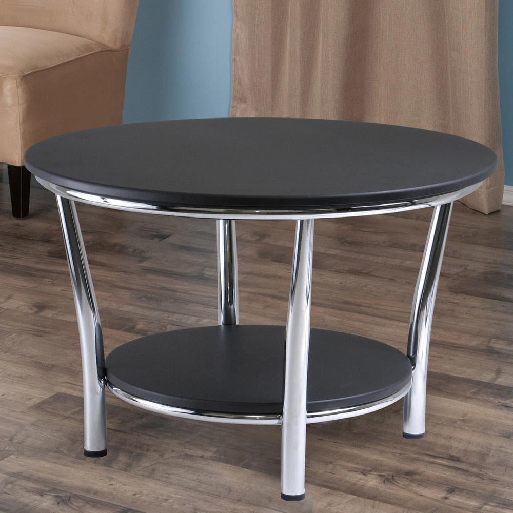 Winsome Wood Maya Round Coffee Table, Black Top, Metal Legs