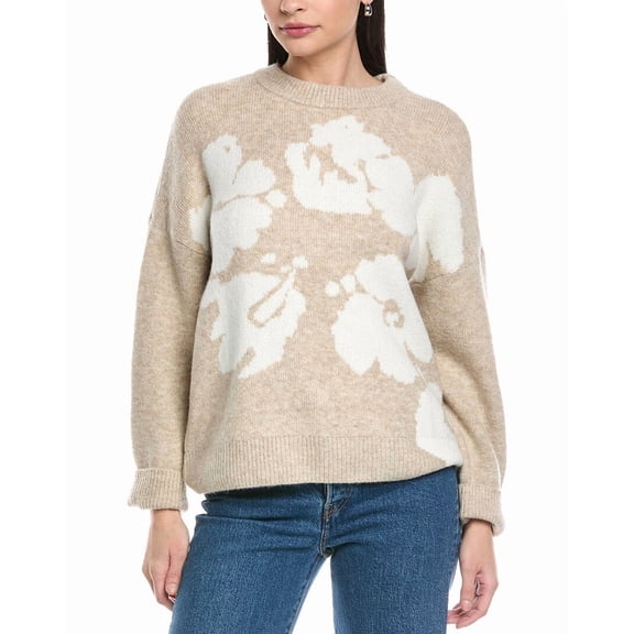 Vince Camuto womens  Flower Motif Sweater, l, Beige