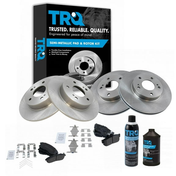 TRQ Brake Pad & Rotor Kit Semi Metallic Front & Rear w/Chemicals BKA18182