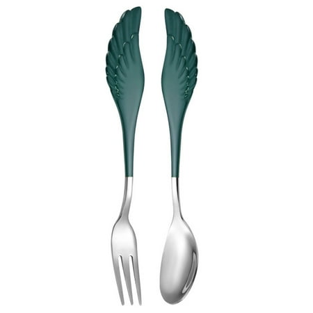 

Farfi 1 Set Wing Design Fork Spoon Set Mirror Polished 304 Stainless Steel Beefsteak Bread Flatware Set for Dining (Green Silver)