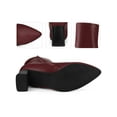 thumbnail image 2 of BLISSFUL STEP Women's Side Zip Pointed Toe Block Heels Ankle Boots Burgundy 7, 2 of 5