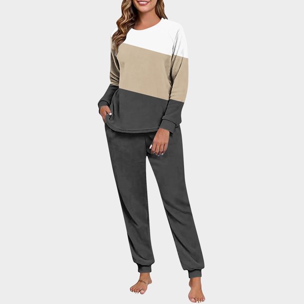 Conjunto de pijama informal de invierno para mujer, de doble cara, con cuello redondo estampado, manga larga, top anudado a mano, pantalones con cordón ajustable, ropa de casa, blusa de poliéster.