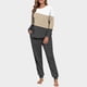 thumbnail image 1 of Conjunto de pijama informal de invierno para mujer, de doble cara, con cuello redondo estampado, manga larga, top anudado a mano, pantalones con cordón ajustable, ropa de casa, blusa de poliéster., 1 of 7