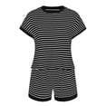 thumbnail image 5 of QGJZVUNL Womens Summer Outfits Striped Short Sleeve T Shirt Shorts 2 Piece Lounge Sets Size XL, 5 of 7