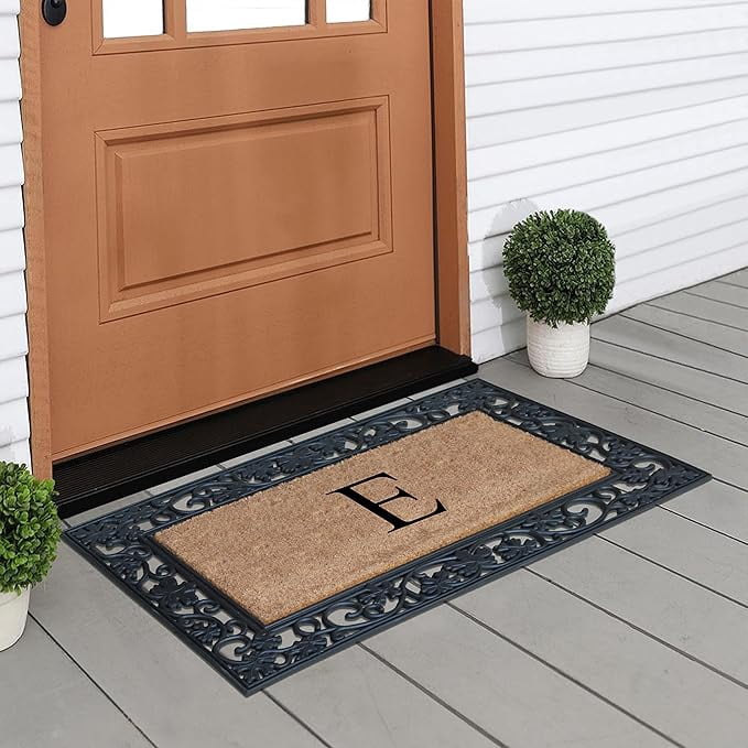 A1 Home Collections Rubber Coir Doormat Outdoor Entrance Floor Entryway Mat, Beige/Black, 23"x 38"