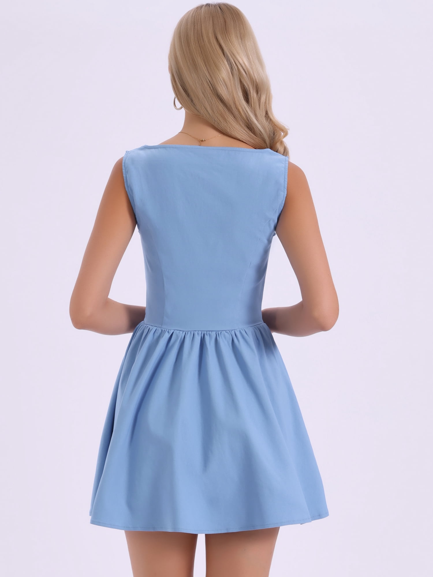DARING DIVA Women's Sleeveless Boat Neck A Line Office Work Dress S Blue