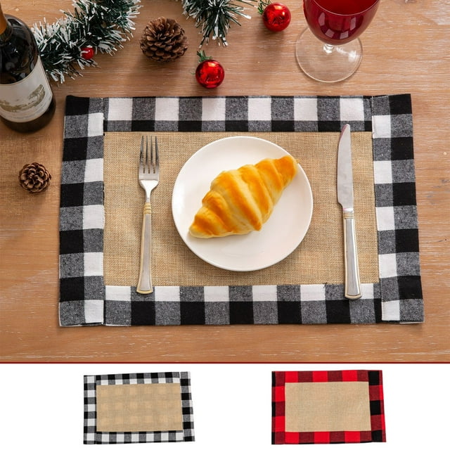 Fiudx Manteles Individuales Navideños a Cuadros, de Lino y Algodón, con Elegante Diseño Tejido, Ideales para Mesas Festivas, Decoración para Bodas, Multiusos, 32 X 45 Cm, 1 Unidad.