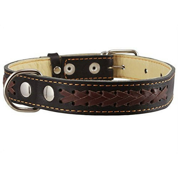 Genuine Leather Braided Dog Collar, 1" Wide. Fits 15"-20" Neck. Medium Breeds