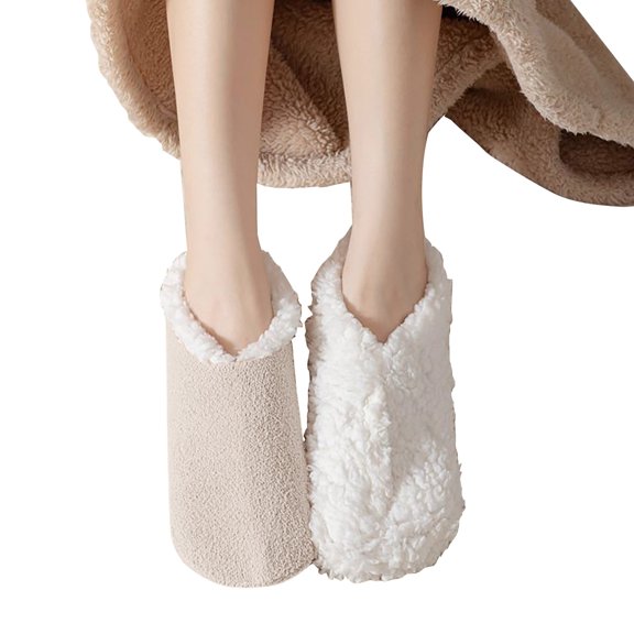 Xfvqtps Womens Carpet Socks Fuzzy Socks Plush Lining Thick Insulation Short Home Snow Solid Color Comfortable Soft Warm Winter Slipper Socks Gray