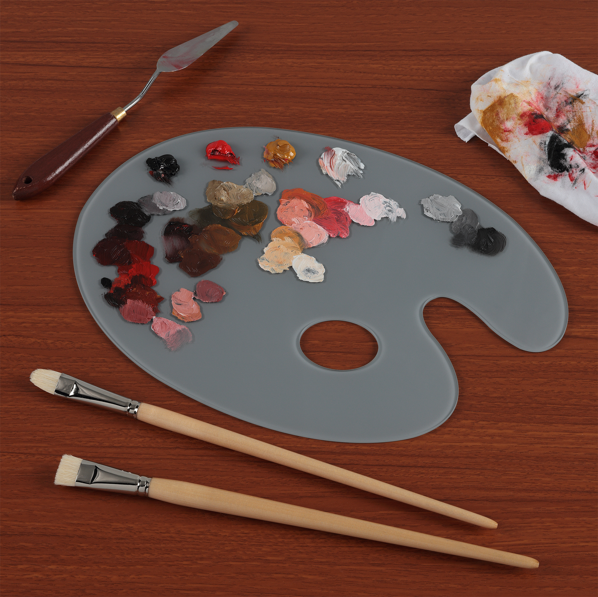New York Central Grey Tempered Glass Palette 10x14" Oval – Scratch-Resistant, Easy-to-Clean Artist Palette for Precise Color Mixing, Reduced Glare, Solvent-Resistant