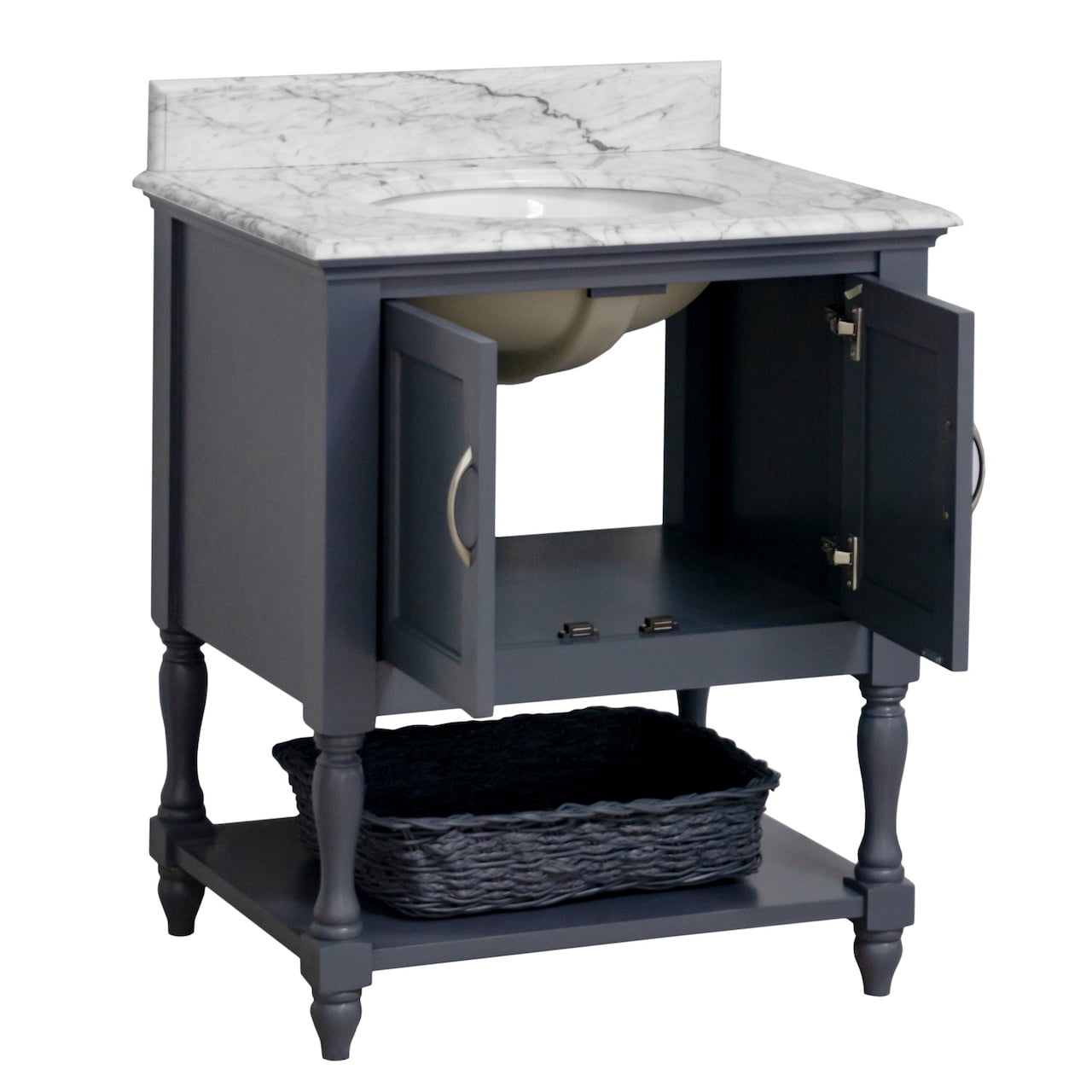 Beverly 30" Bathroom Vanity with Marine Gray Cabinet and Carrara Marble Top