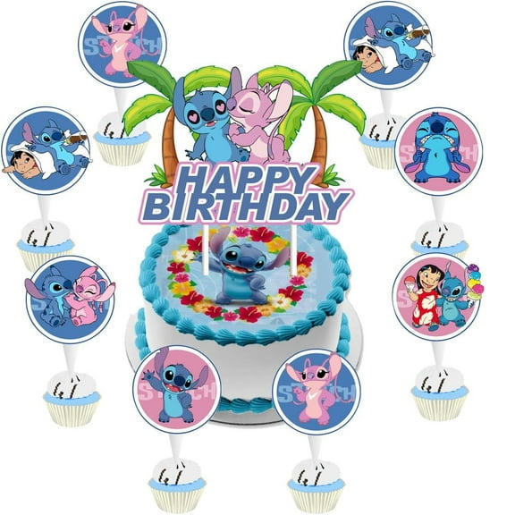 25 PCS Stitch Birthday Party Supplies, Cake Decorations for Birthday Party Decorations Theme Birthday Party Supplies