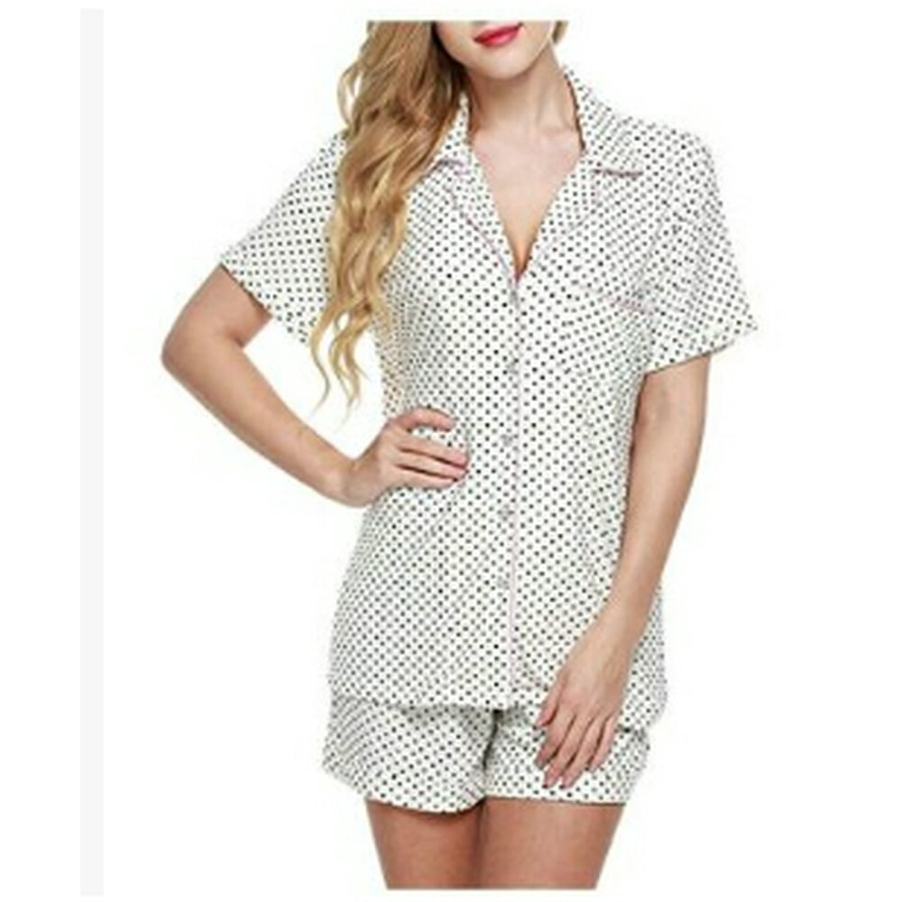 Gaono - Women's Polka Dot Striped Button Short Sleeve Shirt Shorts