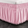 Exclusivo Mezcla Pom Pom Bed Skirt with Adjustable Elastic Belt, Easy