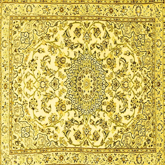 Ahgly Company Machine Washable Indoor Square Persian Yellow Traditional Area Rugs, 6' Square