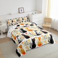 thumbnail image 3 of Homewish Boho Cartoon Cat Full Size Comforter Sets,Rustic Plant Flower Leaves Bedding Comforter Set,White Orange Black Bedding Sets For Girl Kid,Breathable Home Decor Reversible,3-Piece, 3 of 8