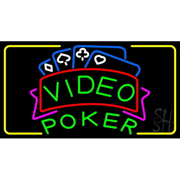 Video Poker 2 LED Neon Sign 13 x 24 - inches, Black Square Cut Acrylic Backing, with Dimmer - Bright and Premium built indoor LED Neon Sign for wall décor, arcarde, and storefront.