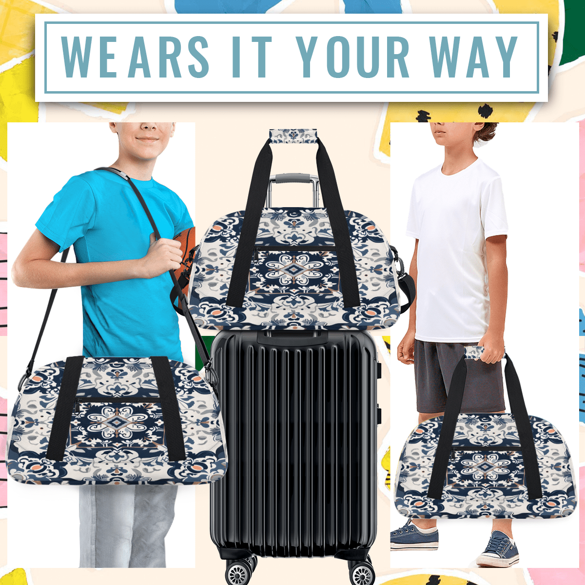 Herdesigns Boho Bohemian Sports Duffle Bag for Women & Men, Vintage Floral Gym Bag Dance Bag Overnight Bag Carry On Weekender Travel Bag