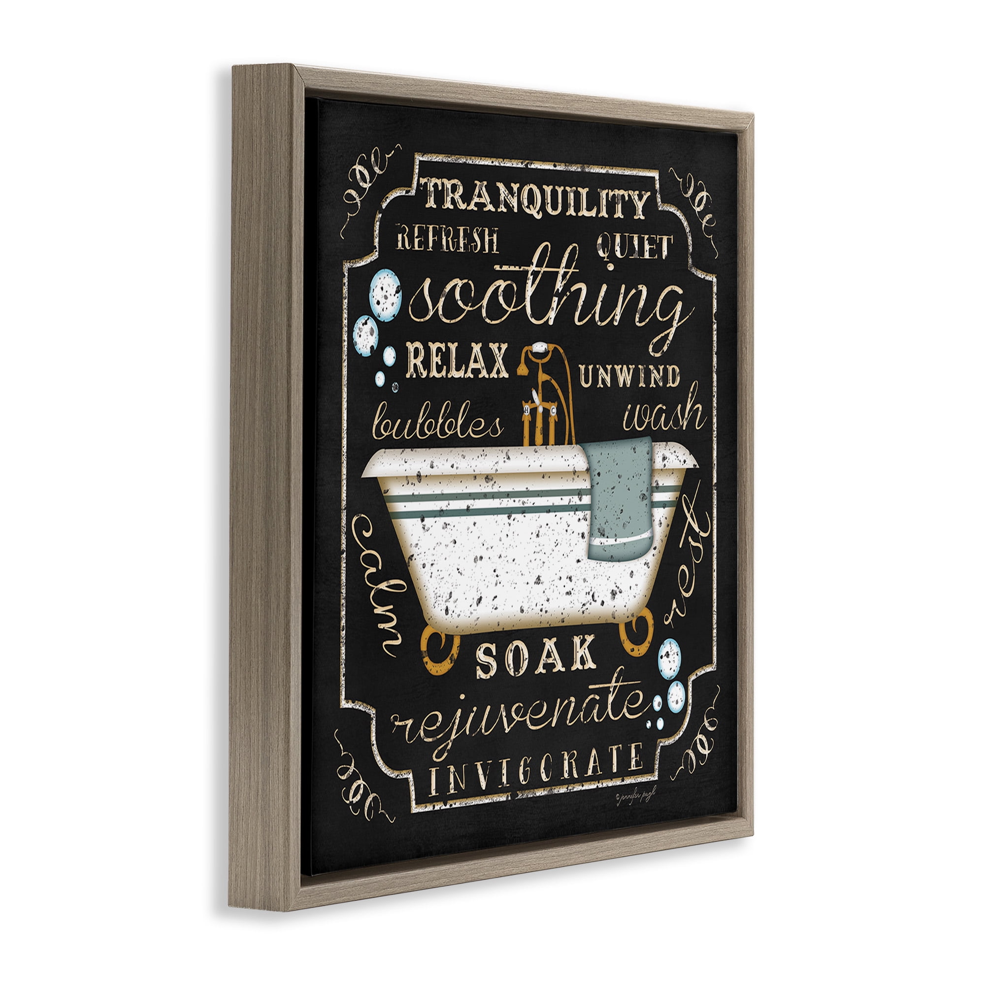 Stupell Industries Country Bathtub with Various Phrases Typography Painting Brown Floater Framed Canvas Art Print Wall Art, 25 x 25