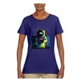 thumbnail image 2 of Wild Bobby, Colorful Cosmic Neon Astronaut Lunar Spaceman Moon Galaxy, Fashion, Women Graphic Tee, Purple, X-Large, 2 of 4