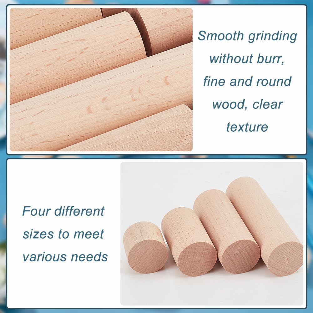 1set 20 pcs 4 Sizes Wooden Craft Blocks Cylinders Unfinished Wooden Round Sticks Beech Wood Craft Sticks Building Carving for Crafts Painting Home and Garden Decoration