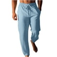 thumbnail image 2 of RXIRUCGD Men's Fashion Drawstring Elastic Waist Solid Color Casual Length Pants, Light Blue, Size: L, 2 of 6