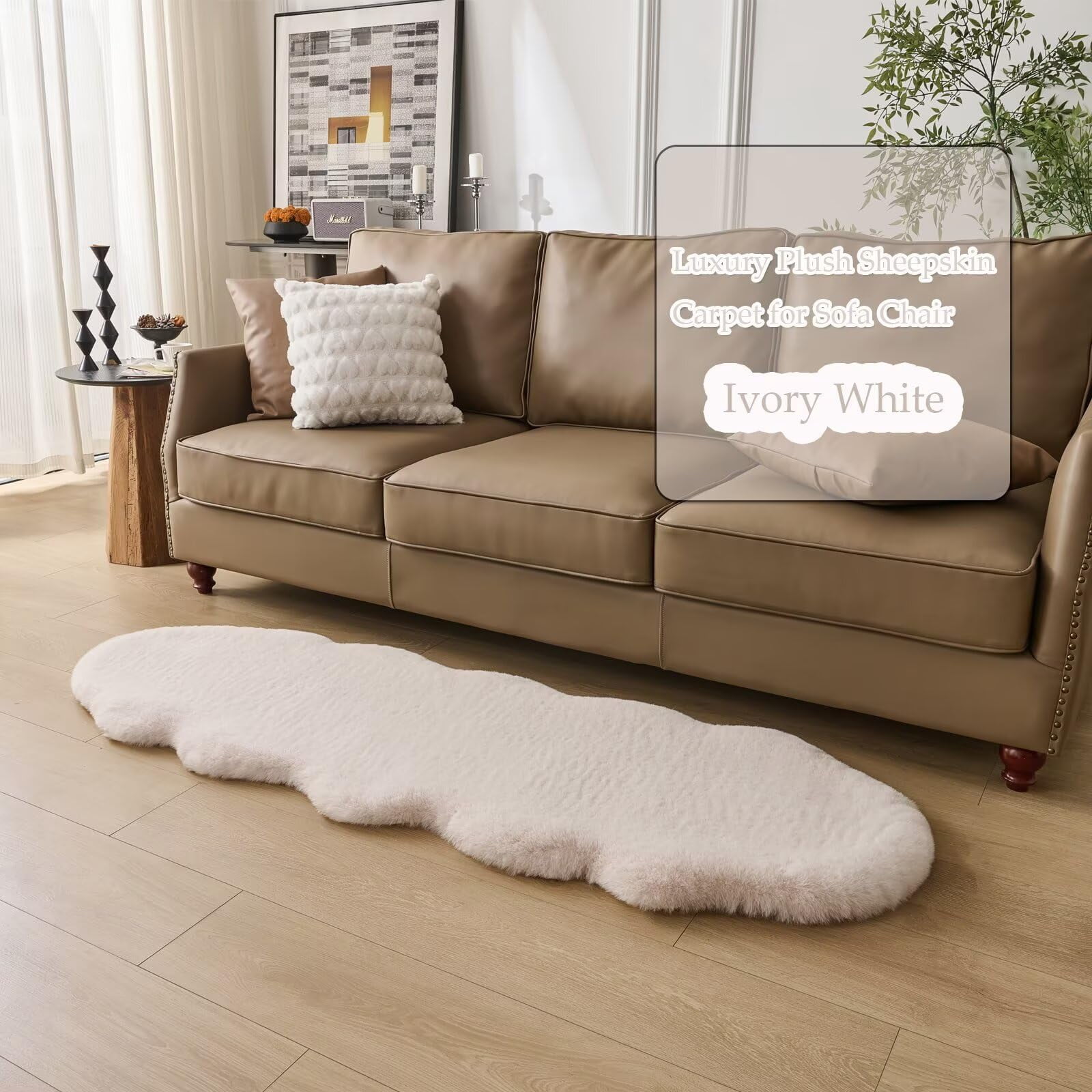 1700GSM Fuzzy Faux Sheepskin Fur Area Rug,Extra Soft Faux Fur Mat,Fluffy Shaggy Fur Rug for Bedroom Living Bedside Rug Room Decor-Ivory White, 2 x 6 ft