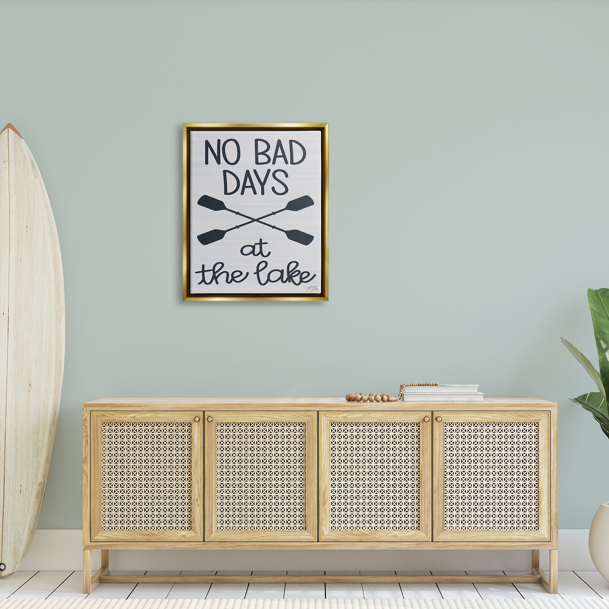 Stupell No Bad Lake Days Crossed Oars Landscape Painting Gold Floater Framed Art Print Wall Art