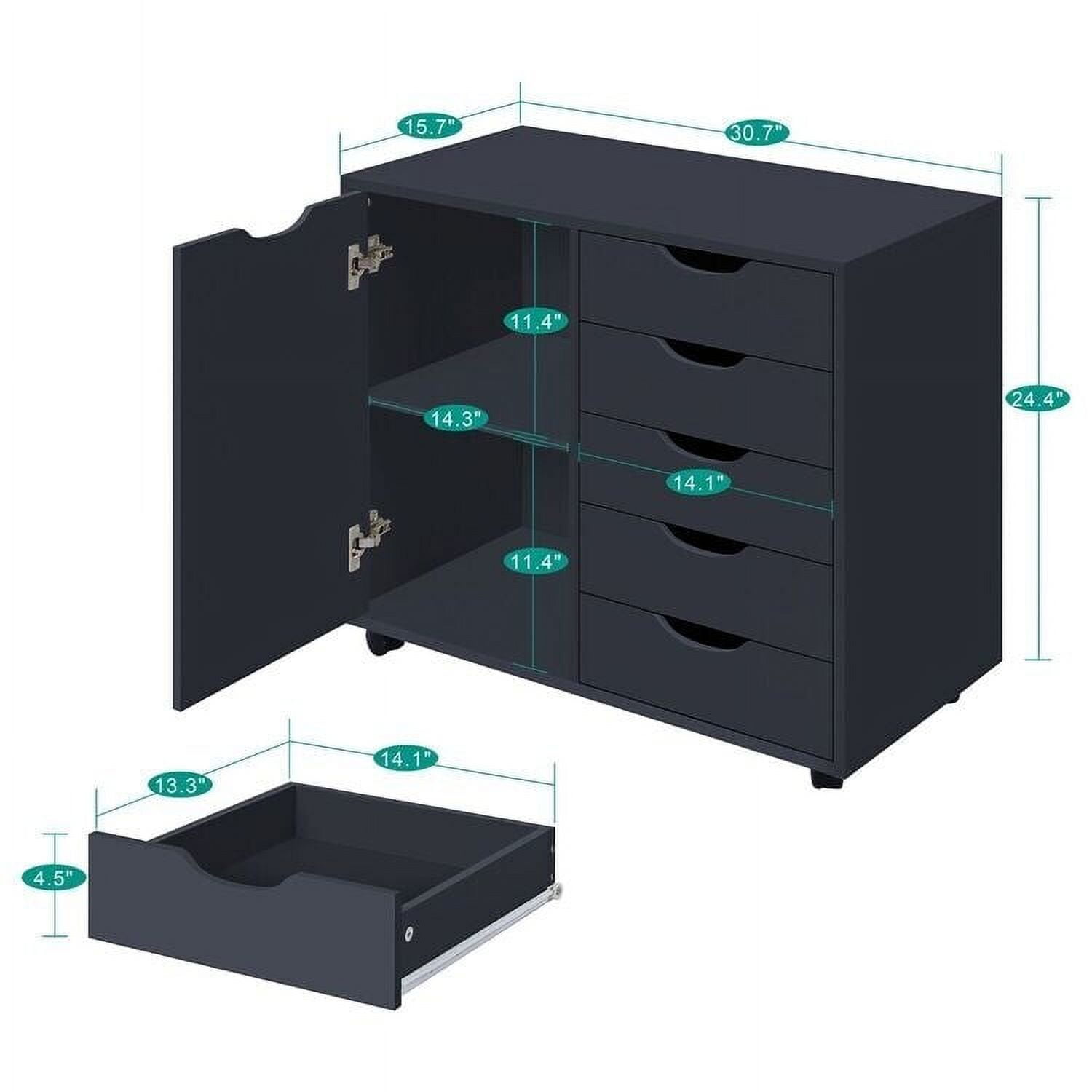 5- Drawer Office Wooden Cabinet, Lateral Filing Storage Cabinet, Verticle Mobile File Storage Cabinet with shelf Black