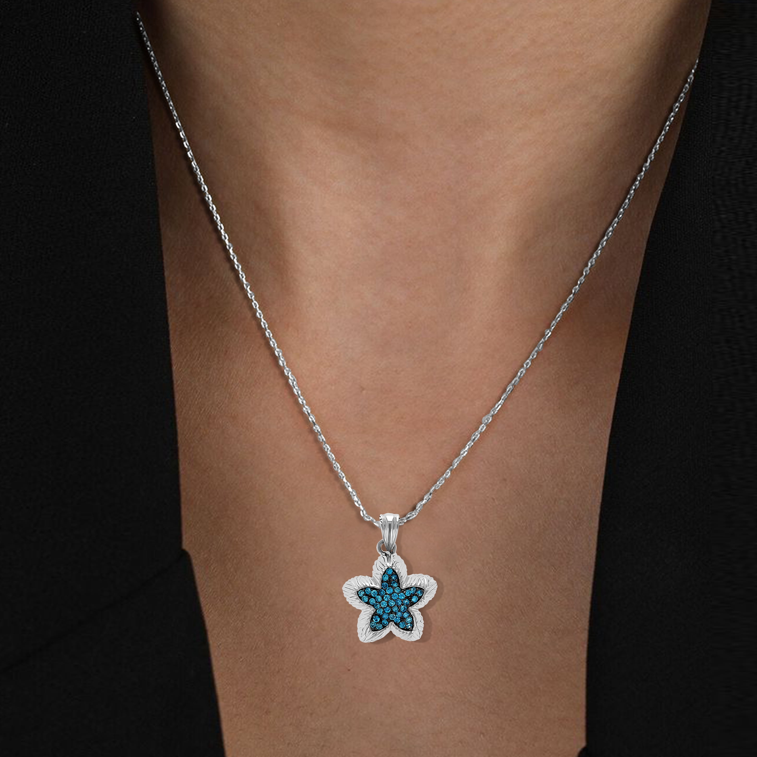 Vir Jewels 1 CTTW Blue Diamond Starfish Pendant Necklace 14K White Gold with 18 Inch Chain