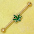 thumbnail image 5 of Pierce2GO Gold Stainless Steel Marijuana 14G Industrial Barbell Ear Piercing (Green), 5 of 5