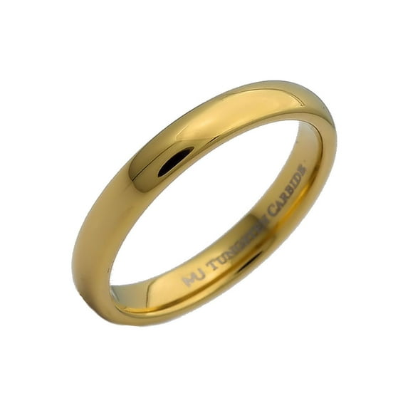 3mm Gold Plated Polished Tungsten Carbide Wedding Ring Classic Half Dome Band