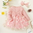 thumbnail image 6 of vdgthytj Toddler Girls Tulle Dress Cute Bow Long Sleeve Mesh A-Line Birthday Party Dress with Headband Baby Fall Clothes, 6 of 9