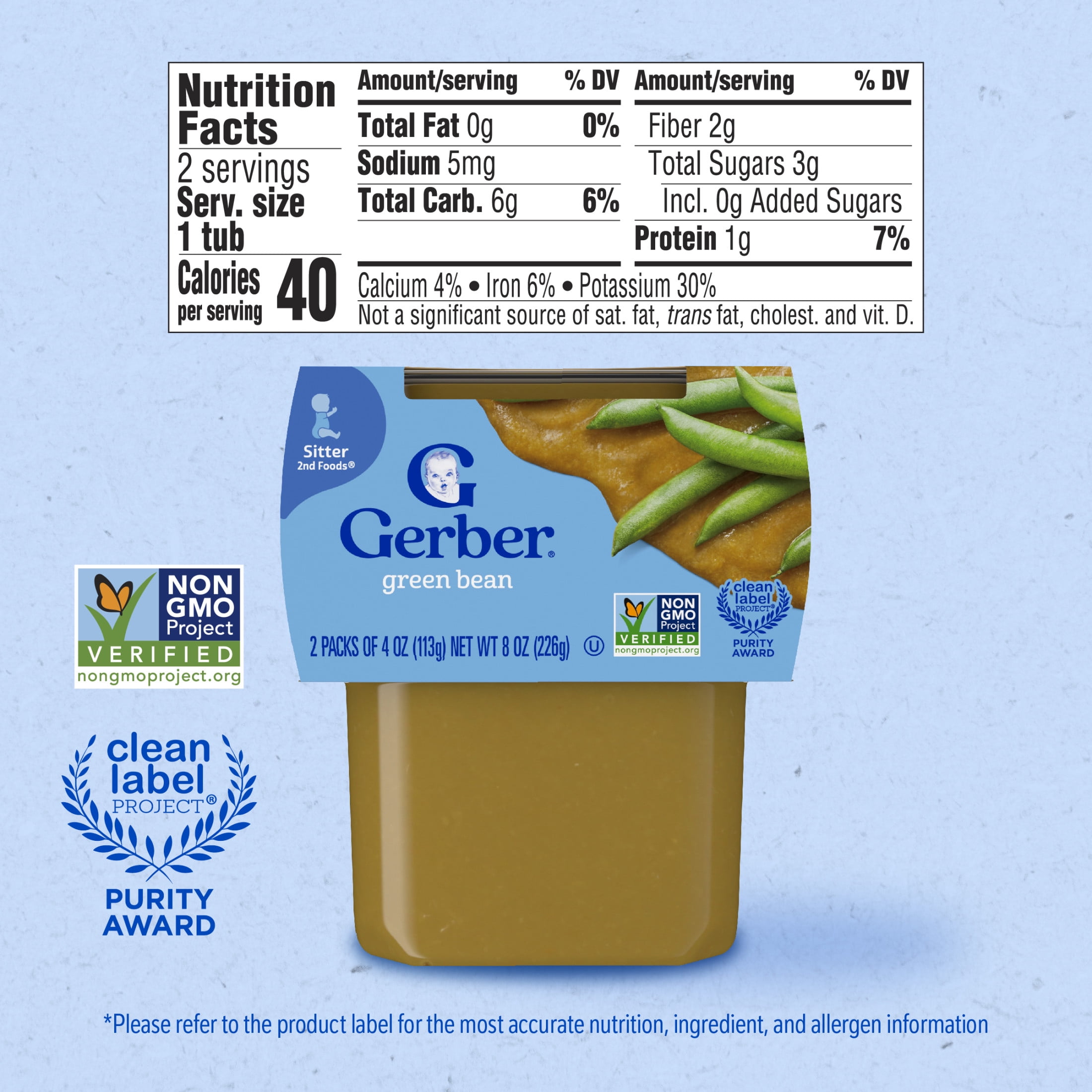 (4 pack) Gerber Stage 2 Baby Food, Green Beans Puree Tubs, Baby Puree, 2PK 8 oz