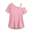 thumbnail image 3 of Uootdi Womens T Shirts Solid Color V Neck Button Front Loose Fit Short Sleeve Breathable Tops Casual Blouses Summer Vacation Wear Gift, 3 of 6