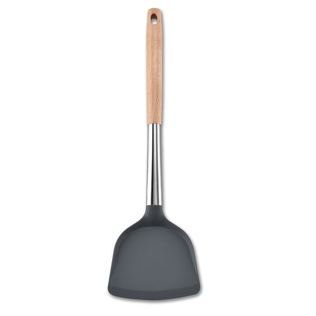 Turner de cocina de acero inoxidable, cómodo mango de madera, utensilio de cocina resistente al calor para voltear y mezclar