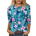 thumbnail image 2 of Jsaierl 3/4 Sleeve Tops for Women Summer Round Neck Shirts Trendy Print Ladies Blouses Workout Loose Fit Tunic Top S-5XL, 2 of 6