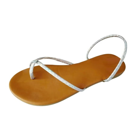 

Kukoosong Womens Sandals Summer Fashion Flat Slippers Flip Flops Open Toe Beach Flat Sandals for Women Silver 42