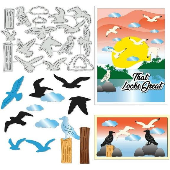 18Pcs/Set Seagulls Cutting Dies for Card Making Gull and Stake Die Cuts Metal Cutting Die for Scrapbooking Dies Stencil DIY Embossing Paper Album Craft Decor