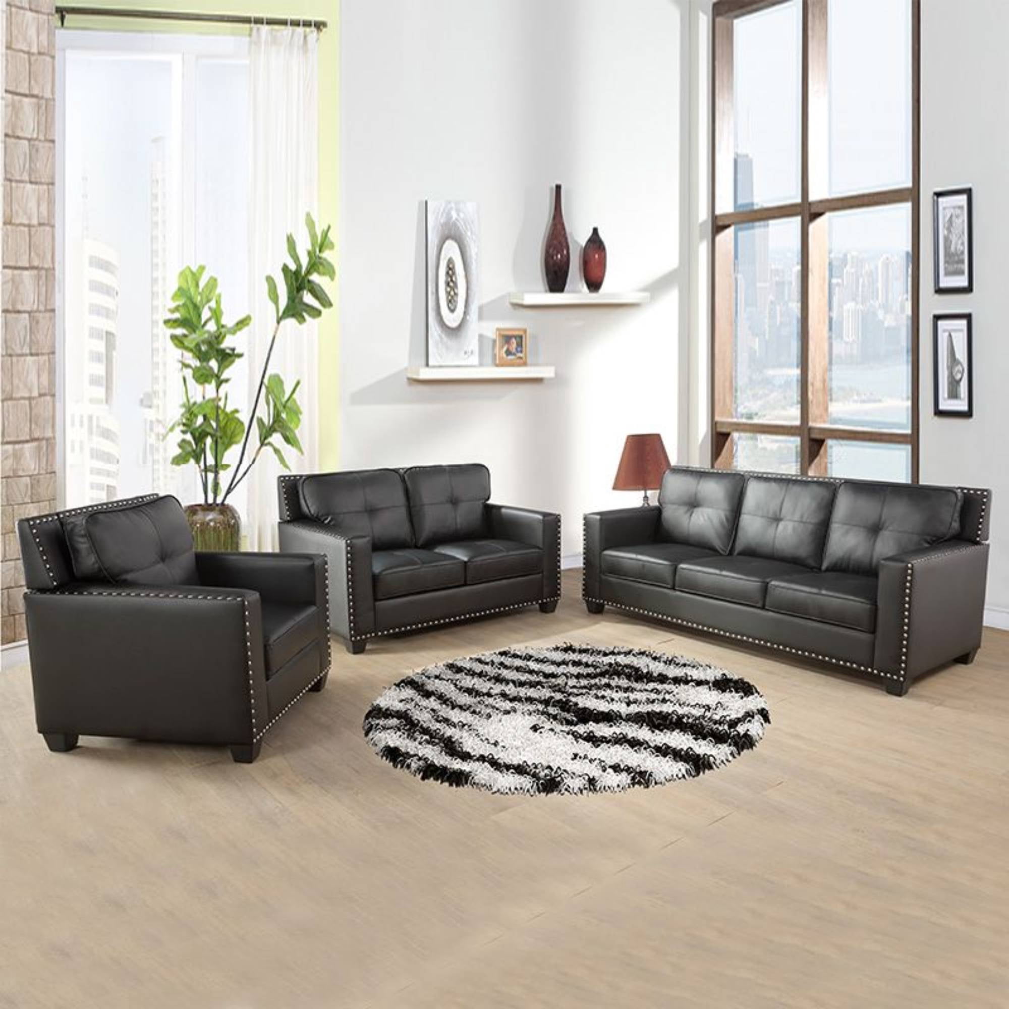 TrumanPick Leather Sofa Couch Set, Modern Sofa and Loveseat Sets, Modular Sectional Couch Furniture Sets for Living Room, Black